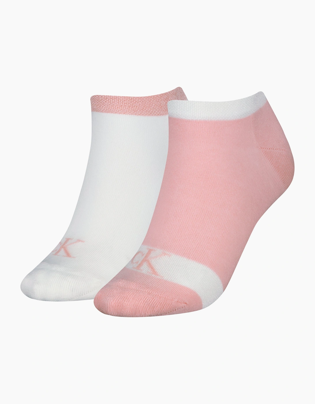 Women's Calvin Klein 2 Pack Trainer Womens Ankle Socks Pink/White - Size: 4.5/5/2/2.5/3/3.5/4