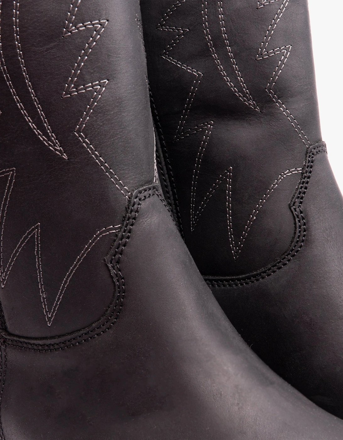 TEXAS II HI Mens Leather Calf Length Cowboy Boots Black