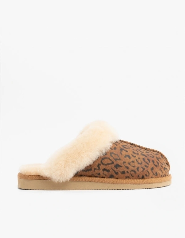 JESSICA Womens Sheepskin Mules Chestnut/Leopard