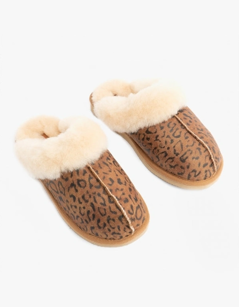 JESSICA Womens Sheepskin Mules Chestnut/Leopard