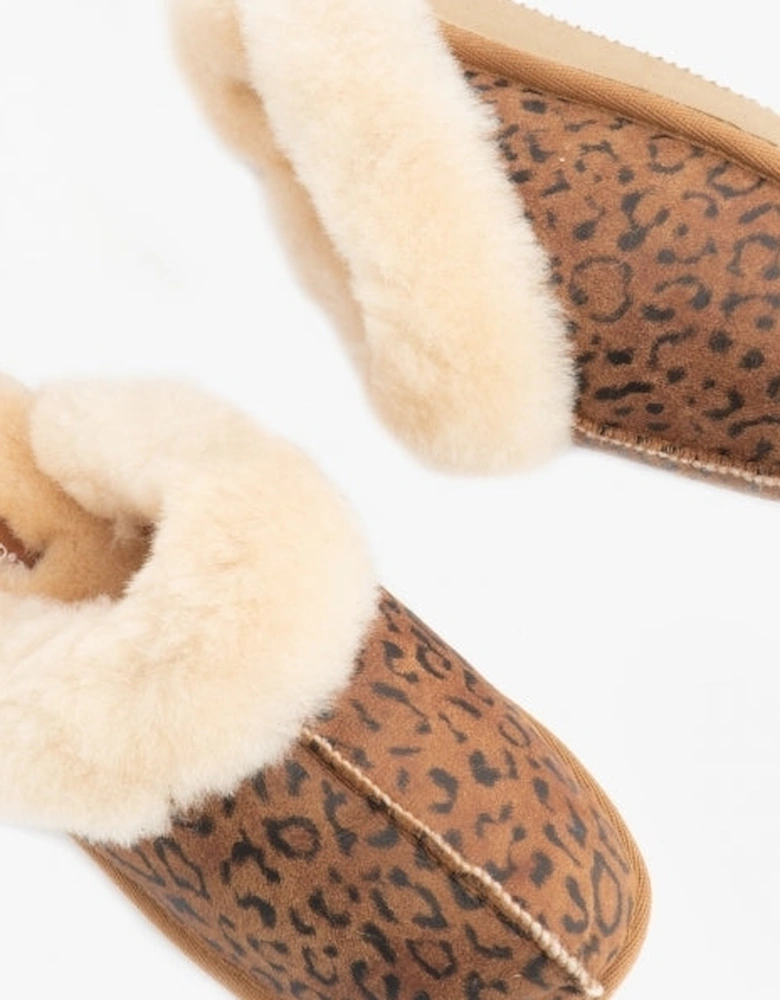 JESSICA Womens Sheepskin Mules Chestnut/Leopard