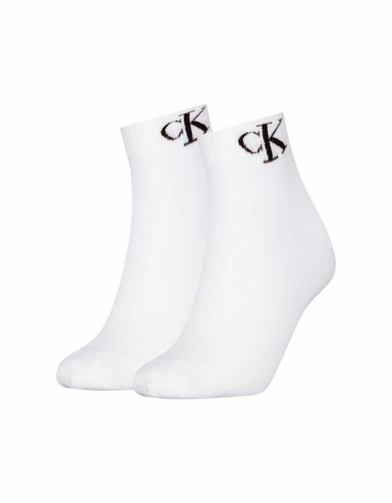 2 Pack Logo Trainer Womens Ankle Socks White