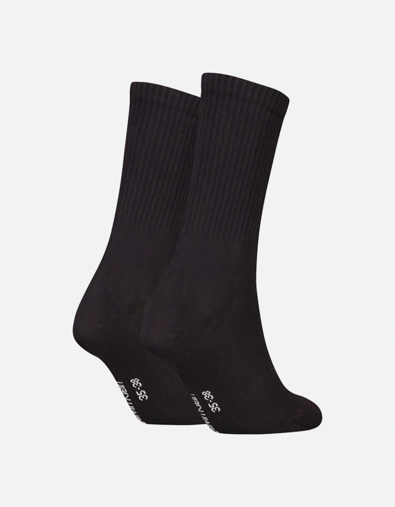 2 Pack Logo Trainer Womens Crew Socks Black