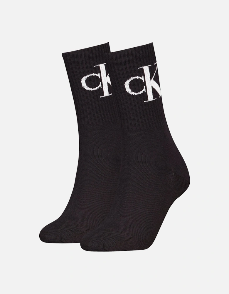 2 Pack Logo Trainer Womens Crew Socks Black