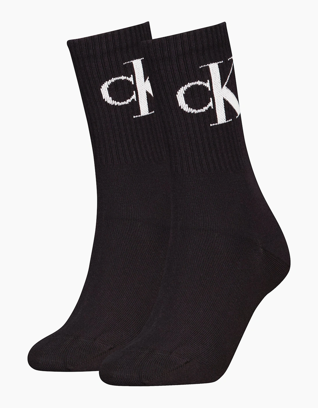 Women's Calvin Klein 2 Pack Logo Trainer Womens Crew Socks Black - Size: UK 6-7.5