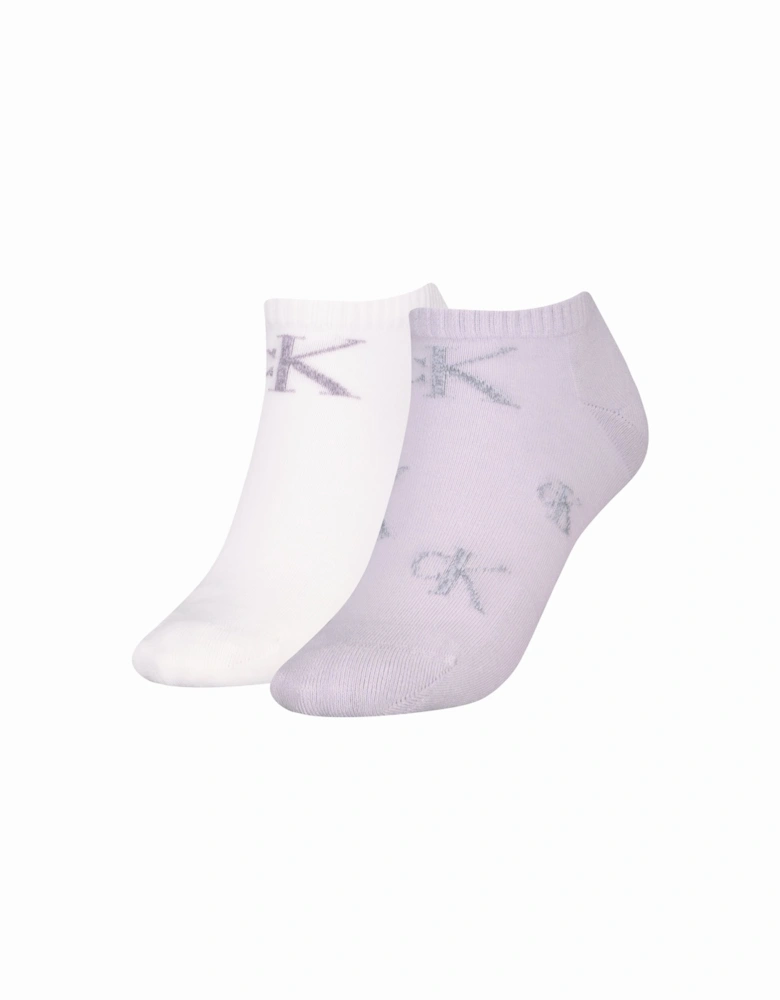 2 Pack Trainer Womens Ankle Socks Lilac/White