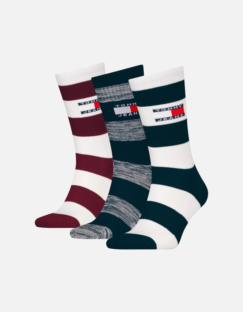 3 Pack Trainer Stripe Mens Crew Socks Multi