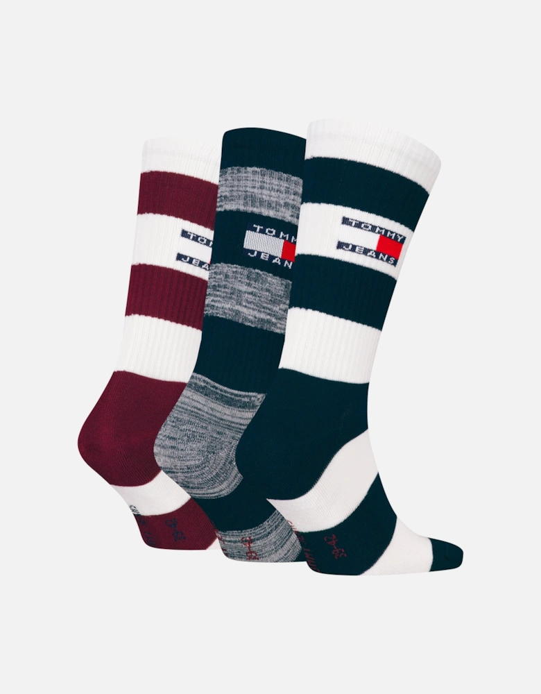 3 Pack Trainer Stripe Mens Crew Socks Multi