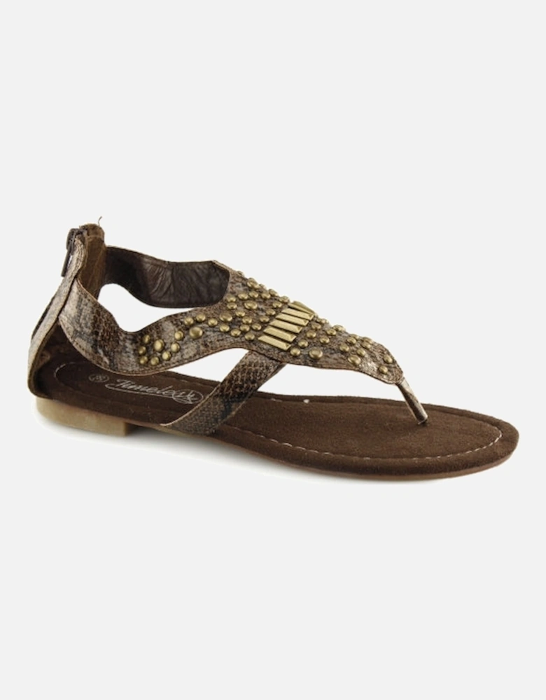 2.762105 Womens Toe Post Jem Sandals Brown Python