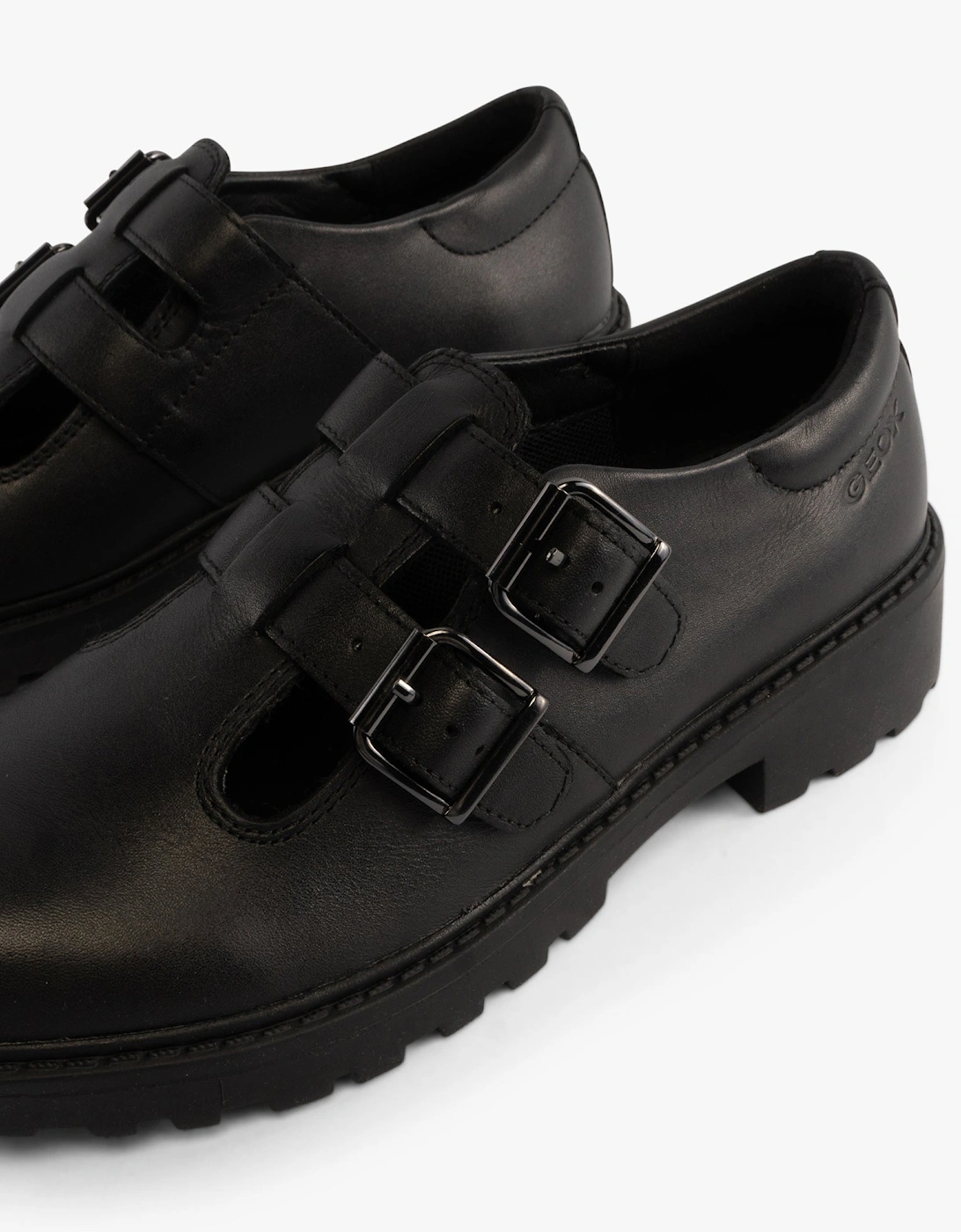 CASEY D Girls Leather Buckle School Shoes Black