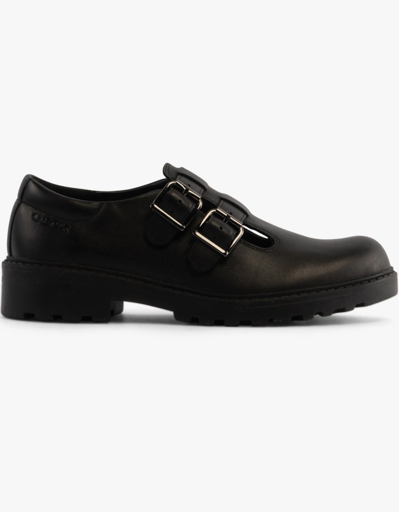 CASEY D Girls Leather Buckle School Shoes Black