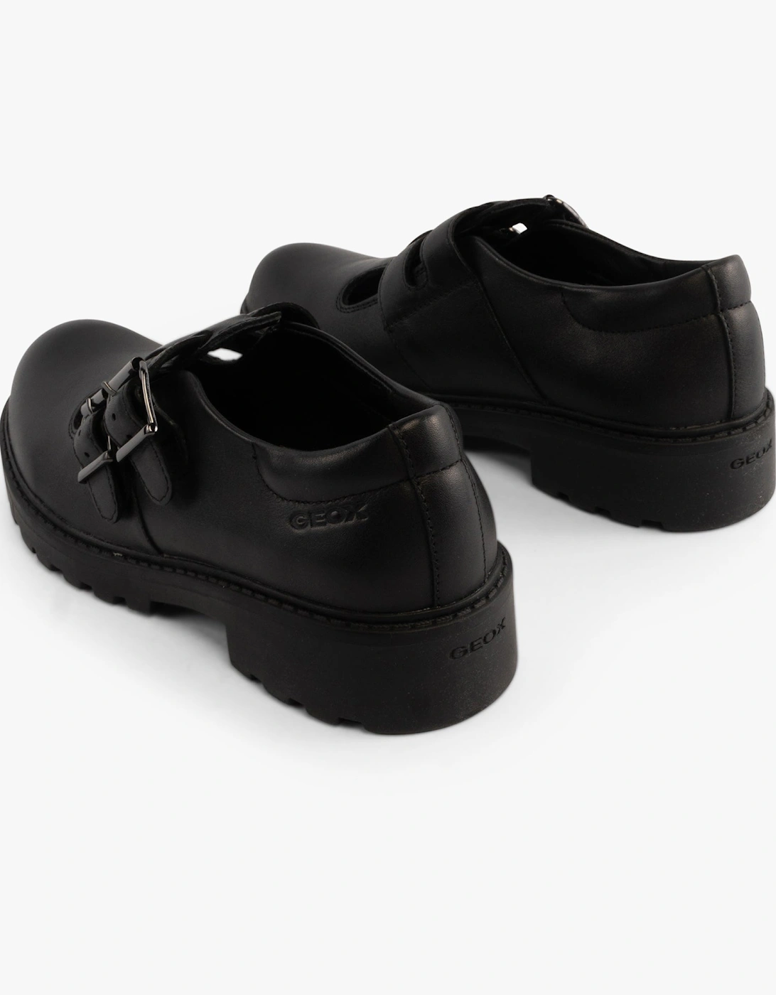 CASEY D Girls Leather Buckle School Shoes Black