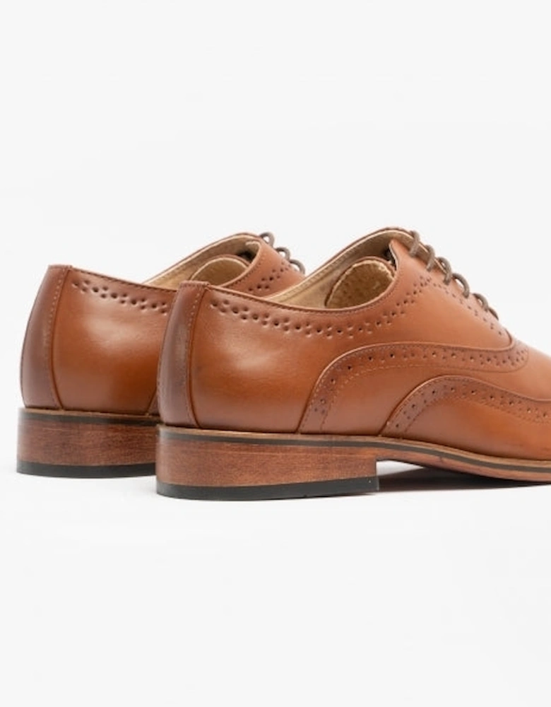 TRAVIS Mens Wingtip Brushed Brogues Dark Tan