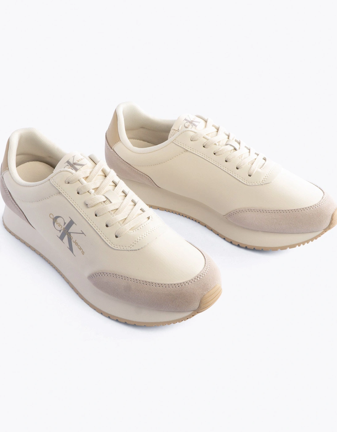 Jeans RETRO RUNNER LOW MIX Mens Trainers Creamy White/Eggshell/Khaki