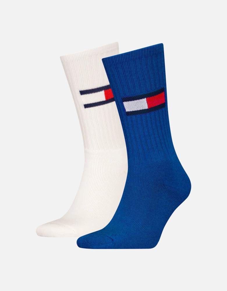 2 Pack Trainer Flag Mens Crew Socks Blue/White