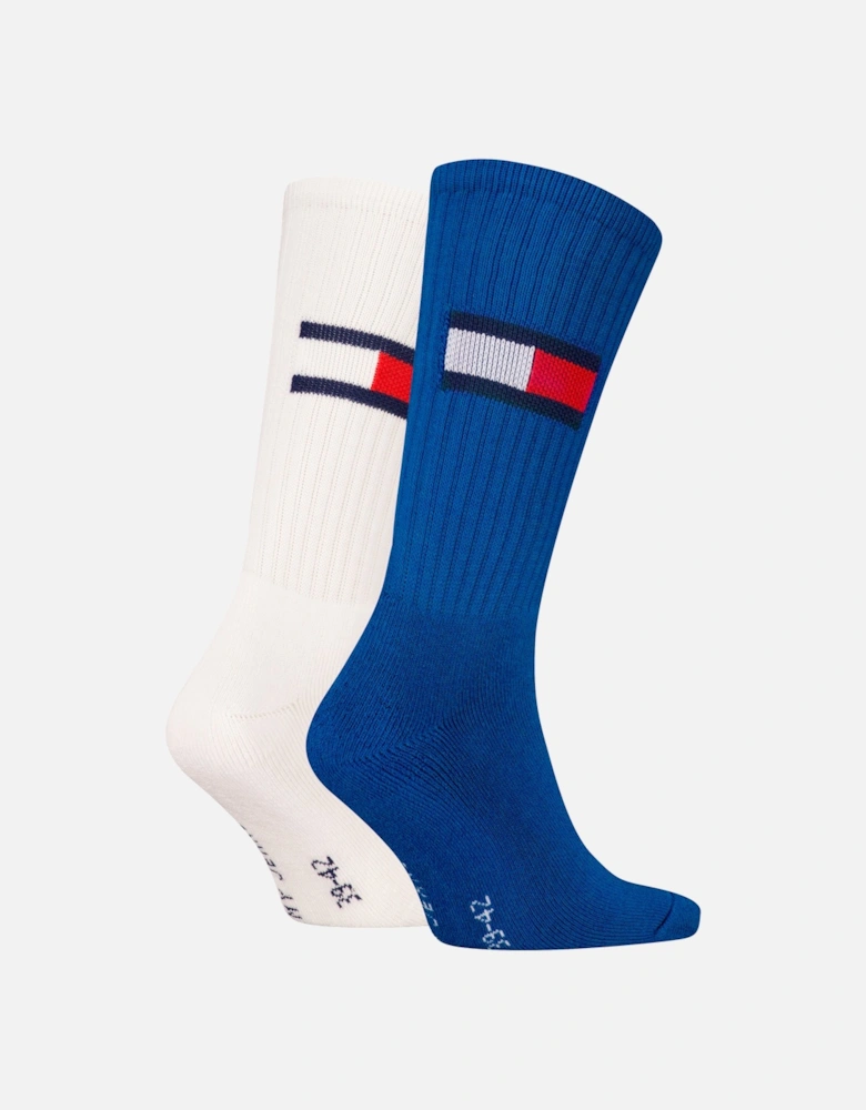 2 Pack Trainer Flag Mens Crew Socks Blue/White