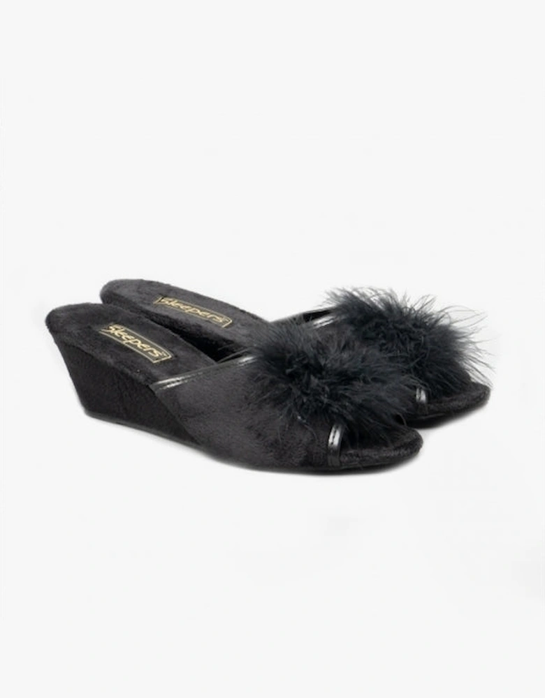 ANNE Womens Wedge Mule Slippers Black
