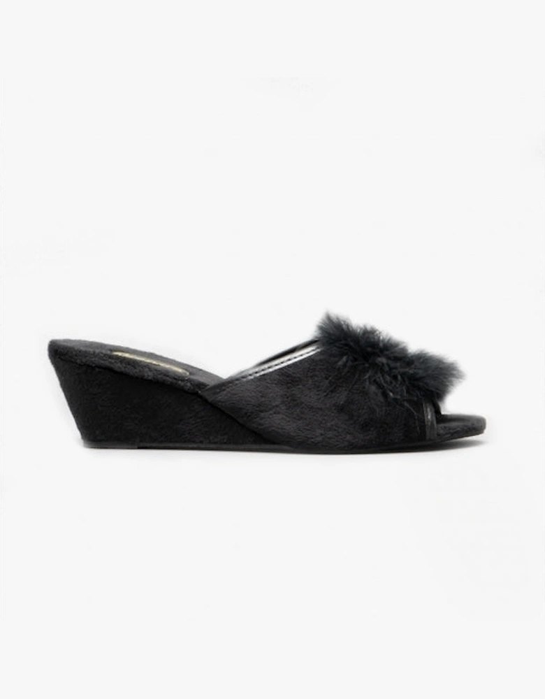 ANNE Womens Wedge Mule Slippers Black
