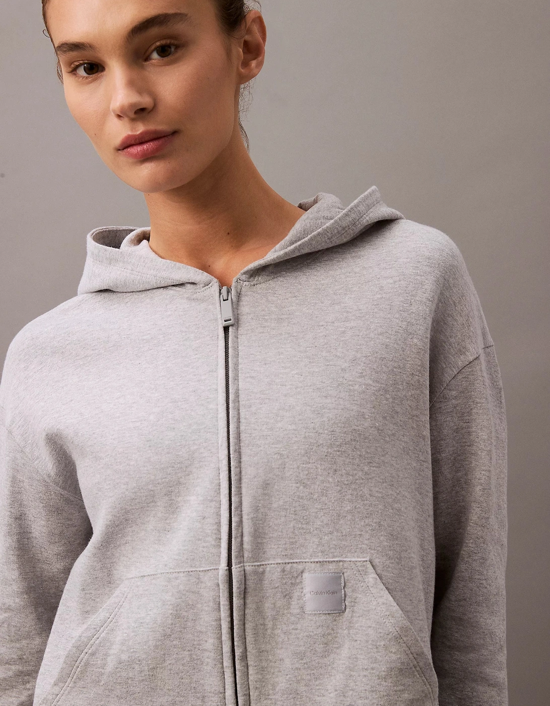 MODERN TERRY Womens Full Zip Hoodie Grey Heather