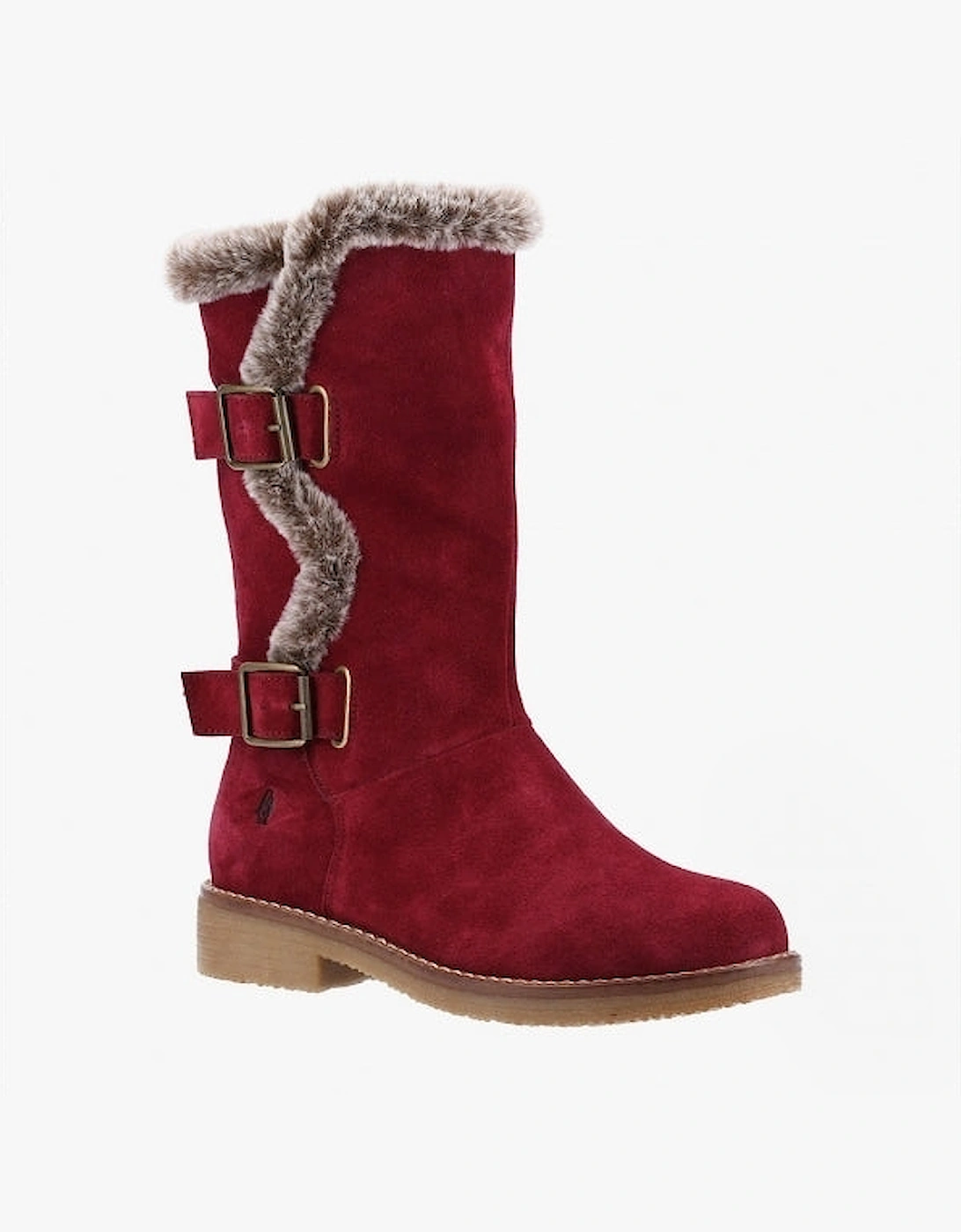 MEGAN Womens Suede Mid-Calf Boots Dark Red