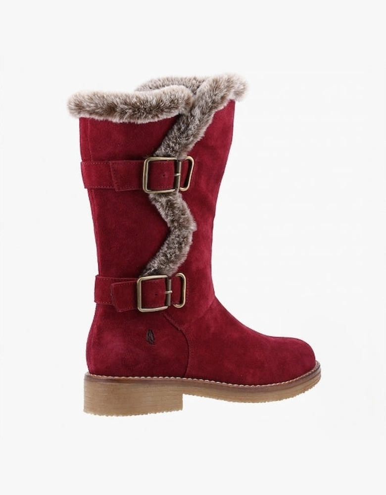 MEGAN Womens Suede Mid-Calf Boots Dark Red