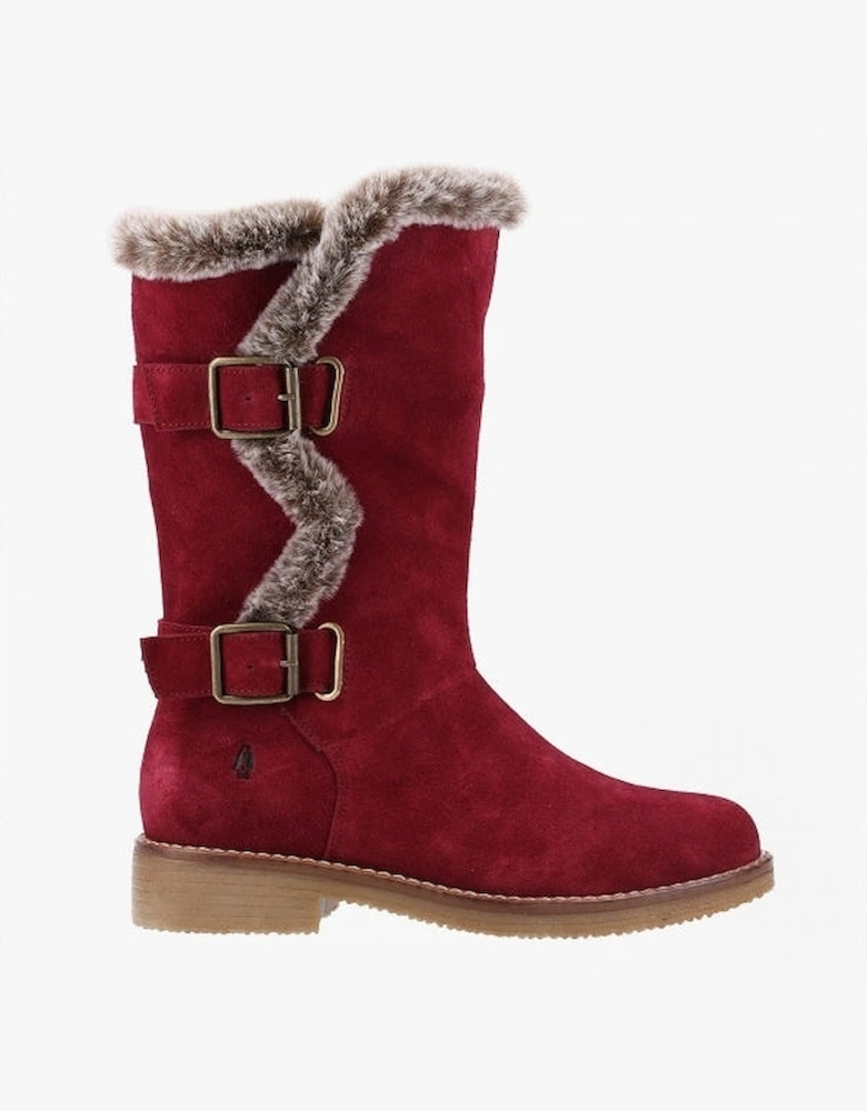 MEGAN Womens Suede Mid-Calf Boots Dark Red