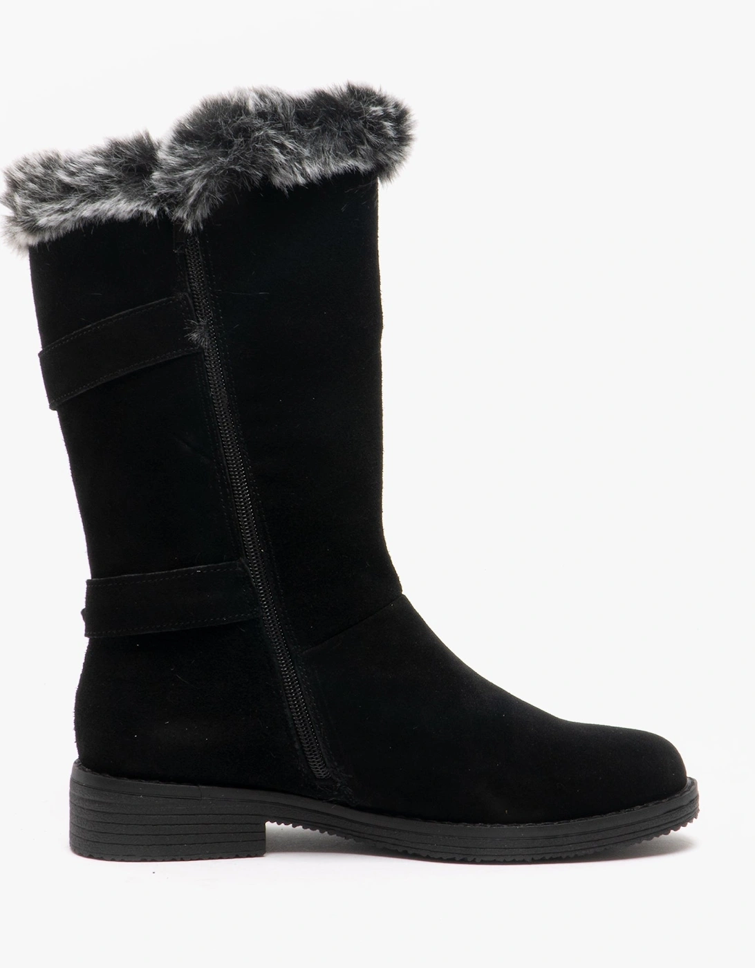 MEGAN Womens Suede Mid Height Boots Black