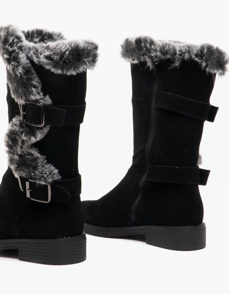 MEGAN Womens Suede Mid Height Boots Black