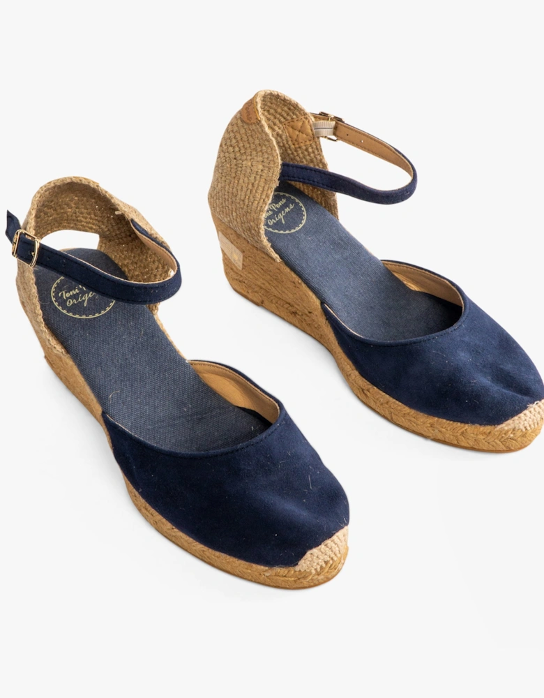 LLORET Womens Suede Wedge Espadrilles Navy