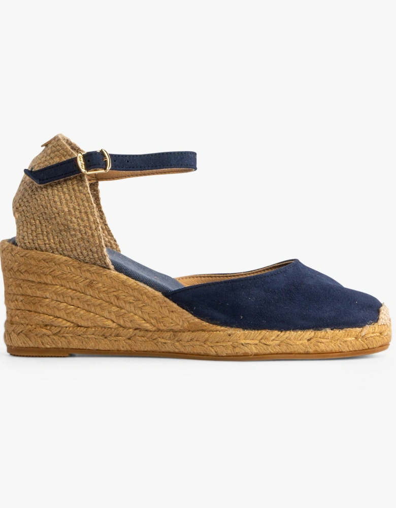 LLORET Womens Suede Wedge Espadrilles Navy