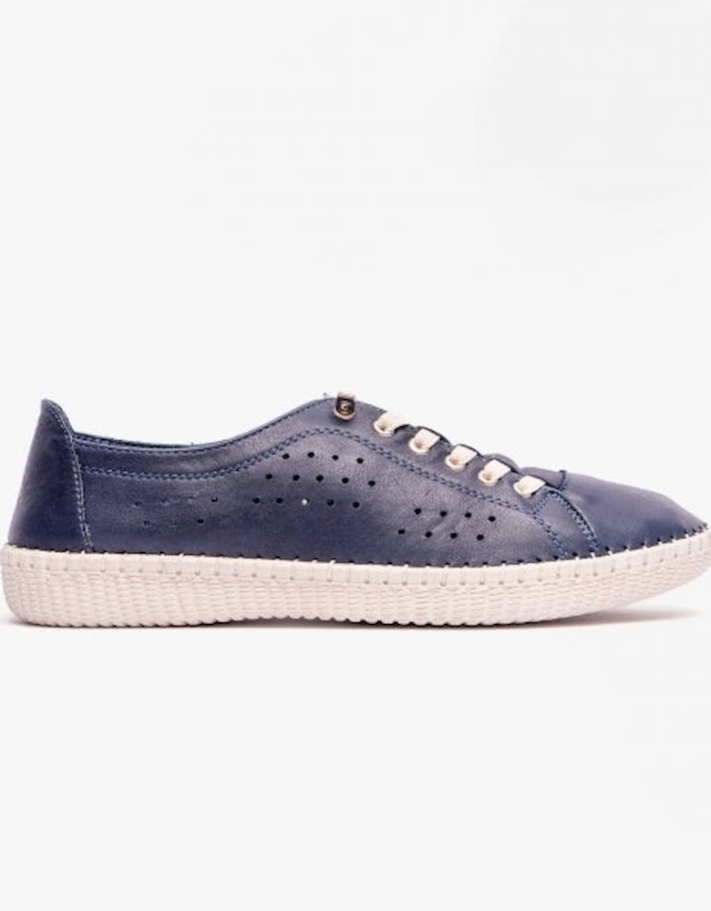 KAMARI Womens Leather Trainers Navy