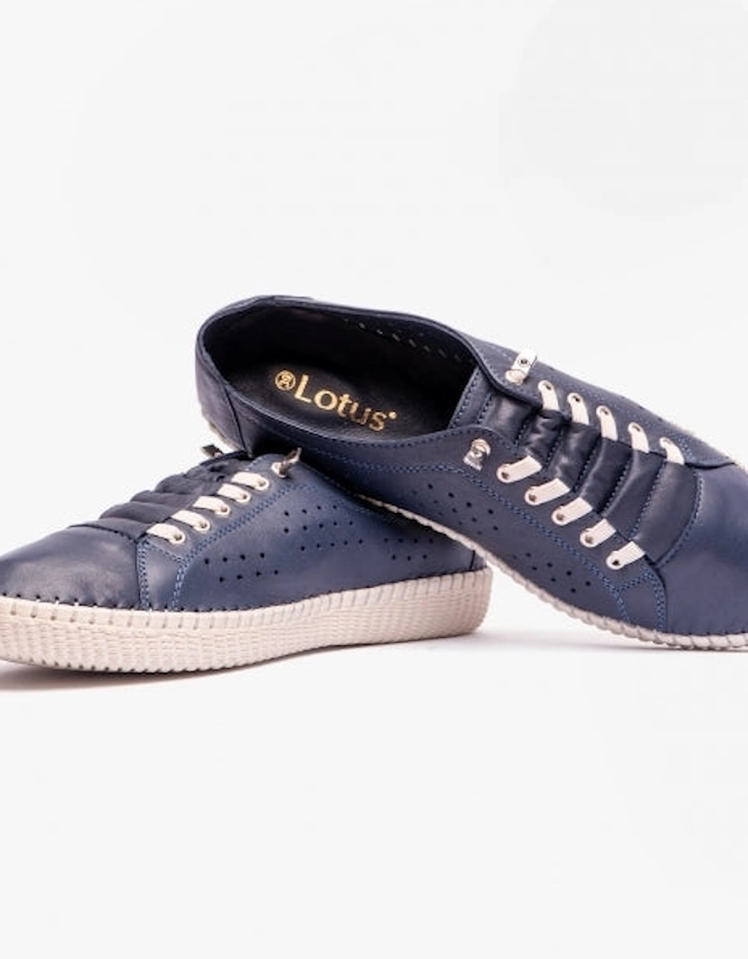 KAMARI Womens Leather Trainers Navy