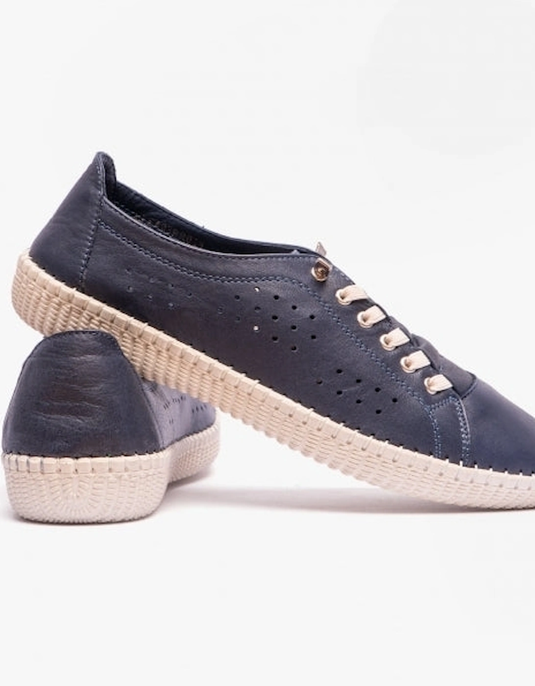 KAMARI Womens Leather Trainers Navy