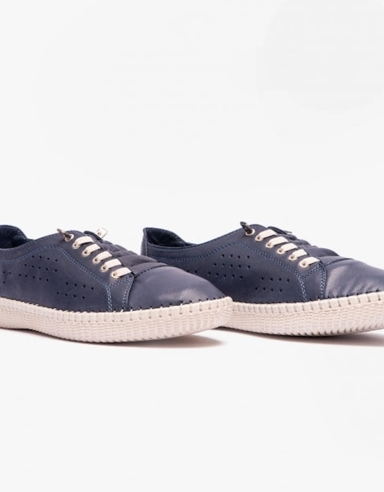 KAMARI Womens Leather Trainers Navy