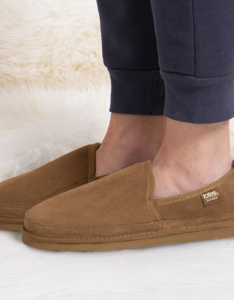 Isotoner REAL SUEDE FULL BACK Mens Full Back Slippers Tan