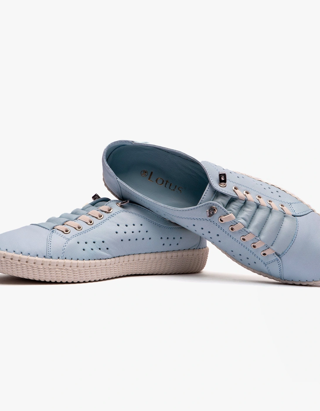 KAMARI Womens Leather Trainers Pale Blue