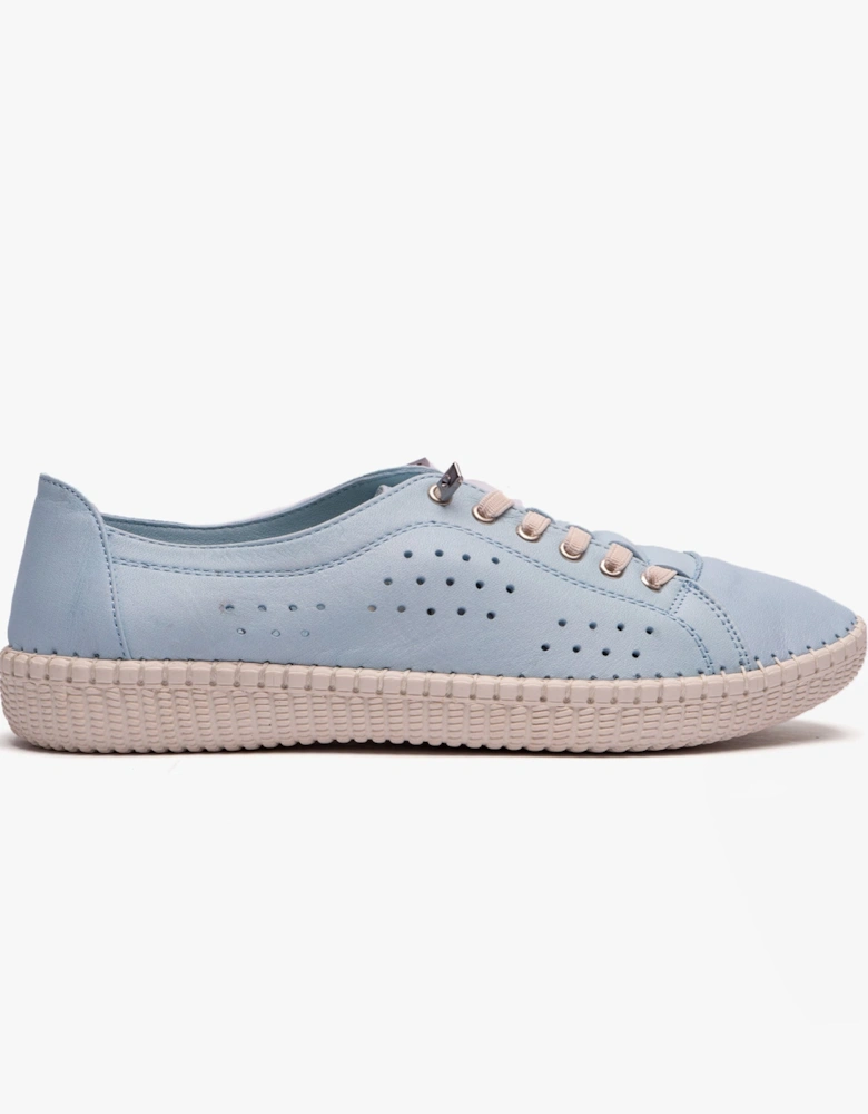 KAMARI Womens Leather Trainers Pale Blue