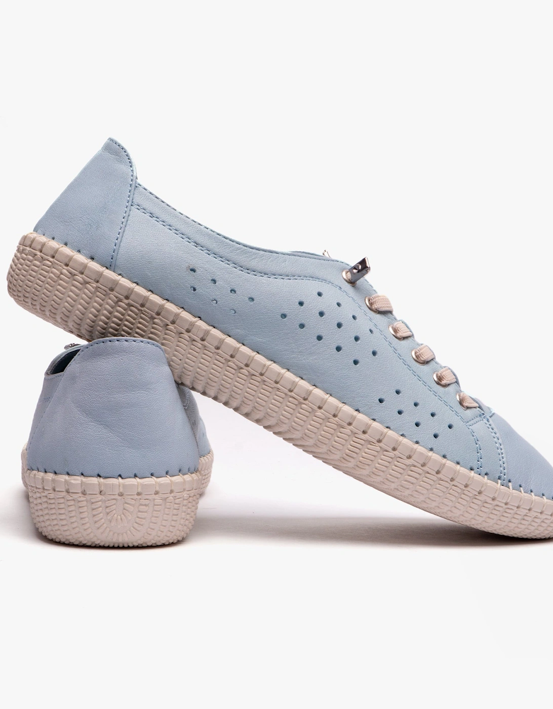 KAMARI Womens Leather Trainers Pale Blue