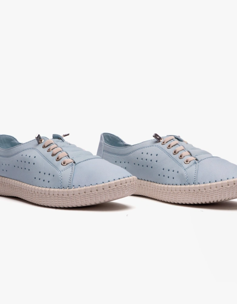 KAMARI Womens Leather Trainers Pale Blue