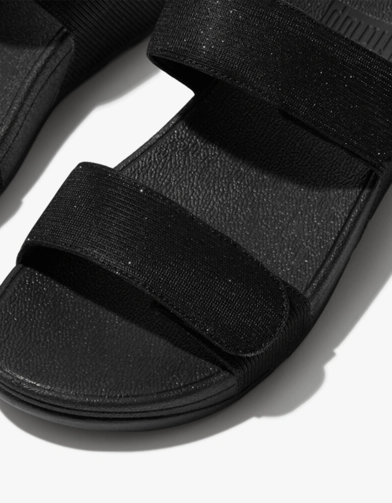 LULU ADJUSTABLE SHIMMERLUX Womens Slides All Black