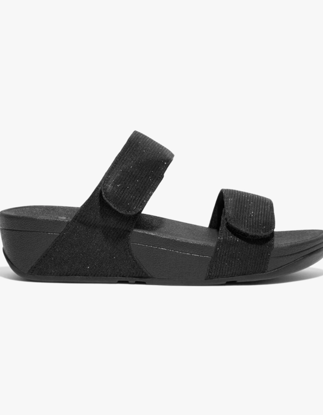 LULU ADJUSTABLE SHIMMERLUX Womens Slides All Black, 6 of 5