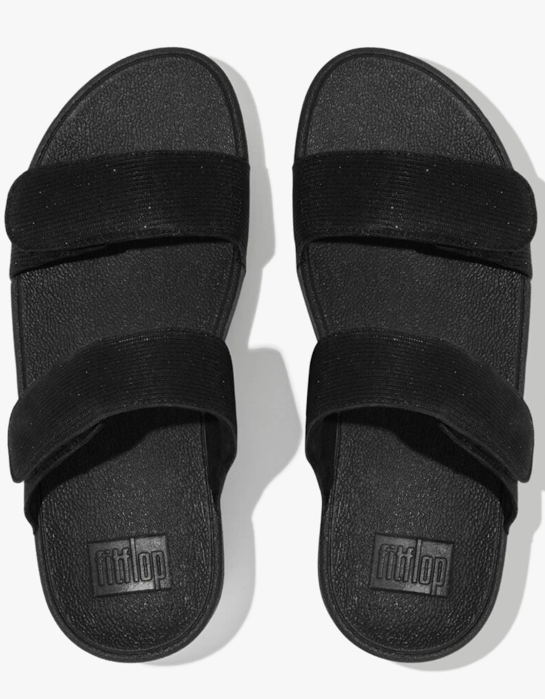 LULU ADJUSTABLE SHIMMERLUX Womens Slides All Black