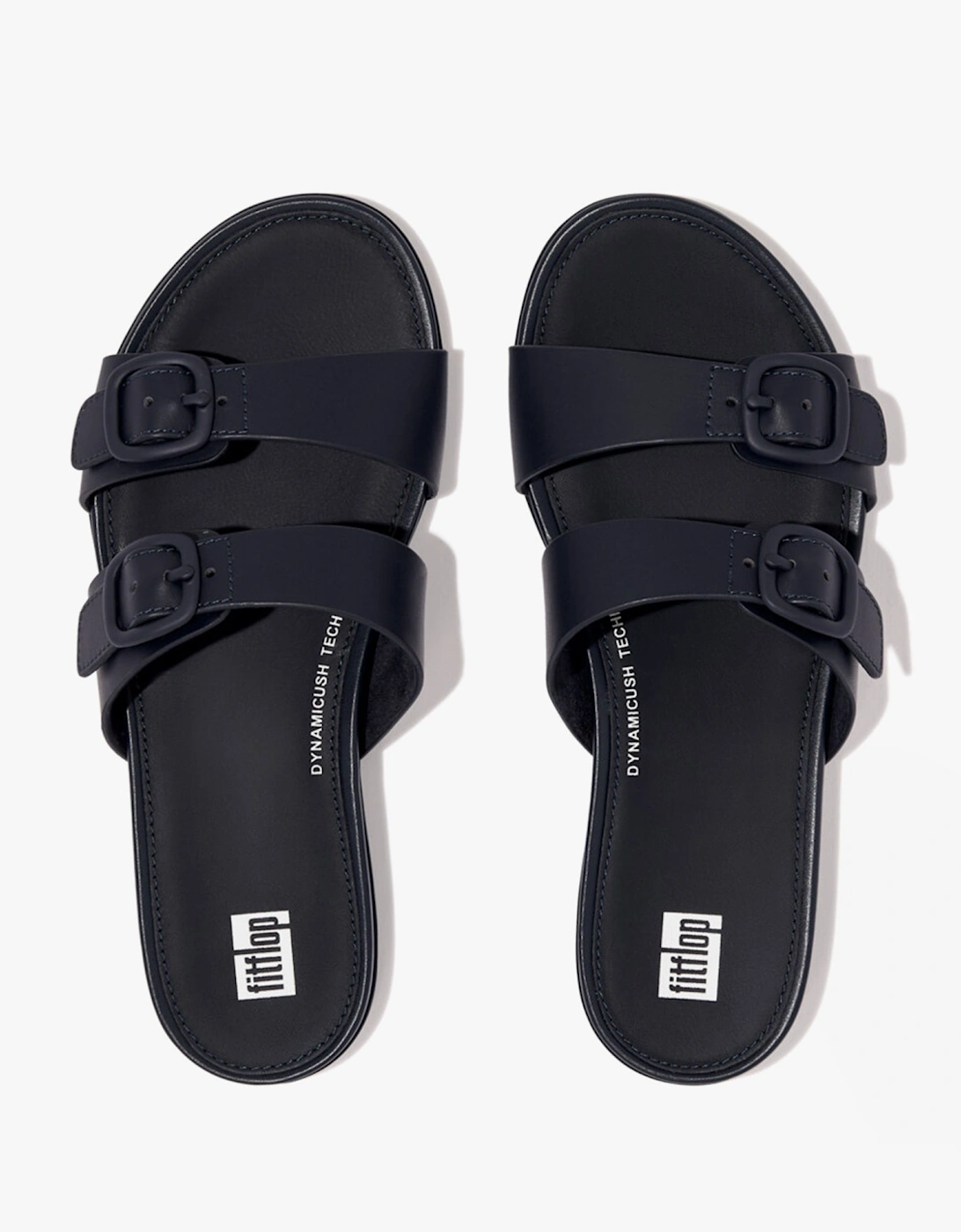 GRACIE Womens Rubber-Buckle Leather Two-Bar Sliders Midnight Navy