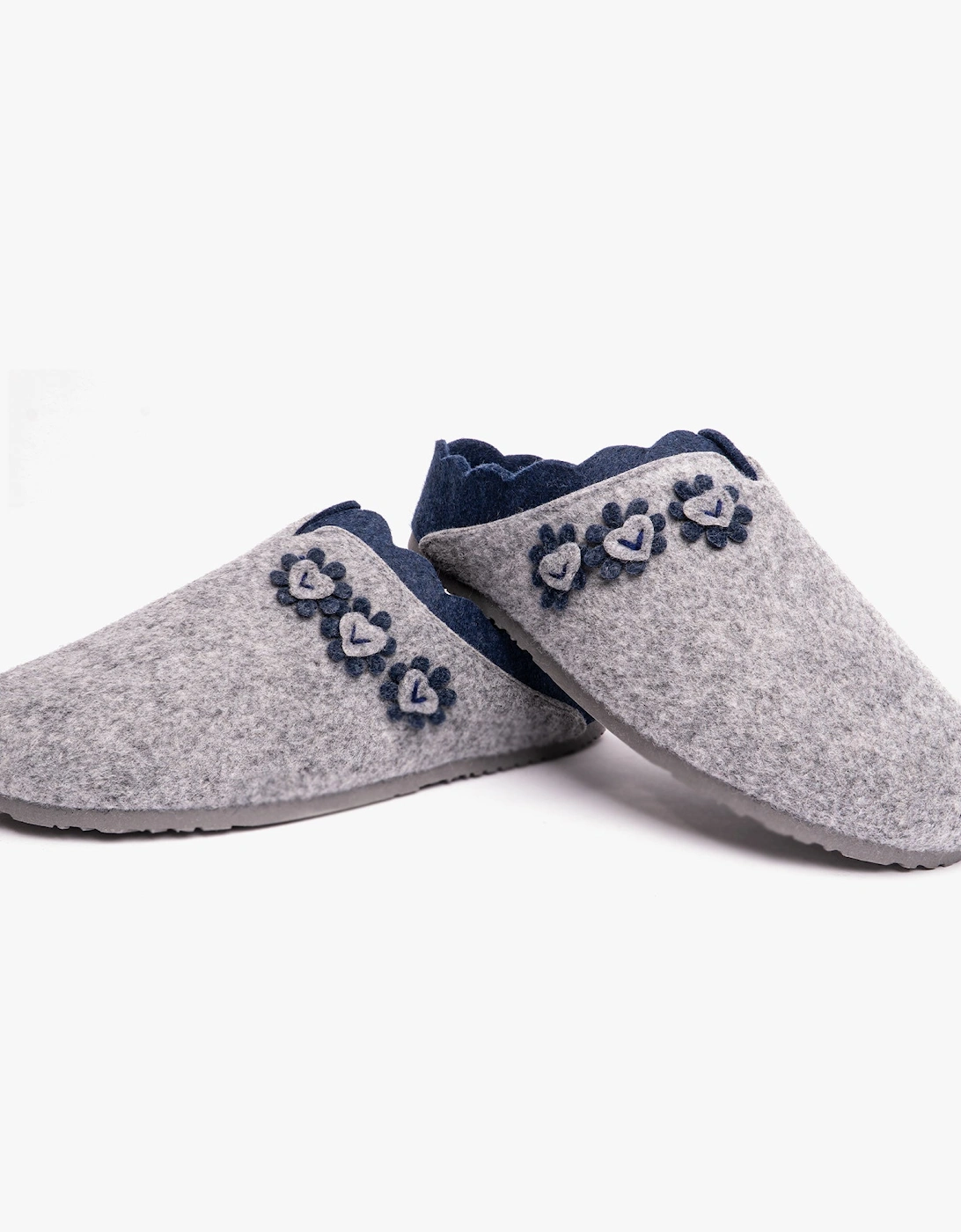 HEART Womens Mule Slippers Grey