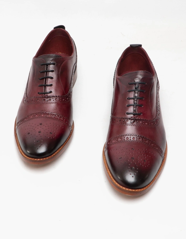 London CAST Mens Leather Brogue Shoes Bordo