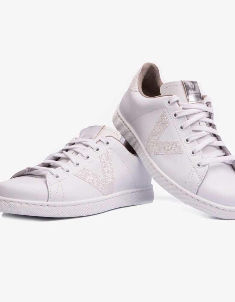 TENIS LEATHER & GLITTER SWIRLS Womens Trainers Blanco