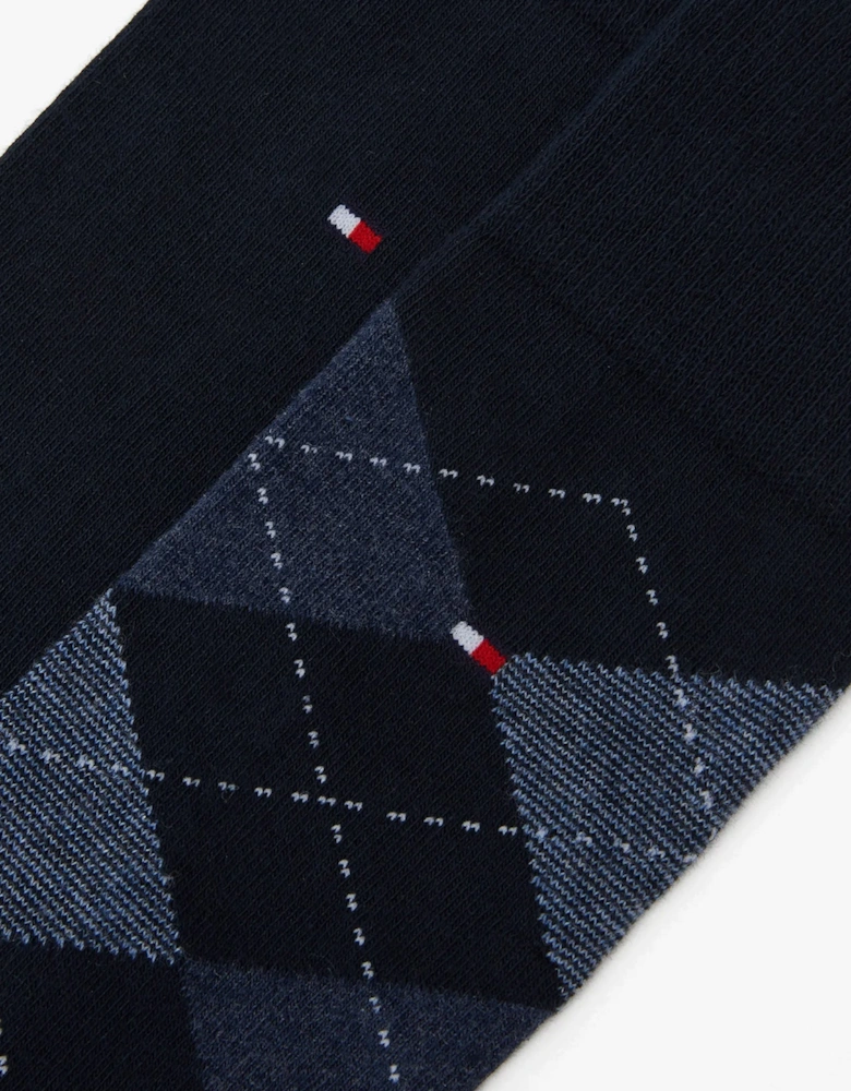 2 Pack Mens Crew Checked Socks Navy