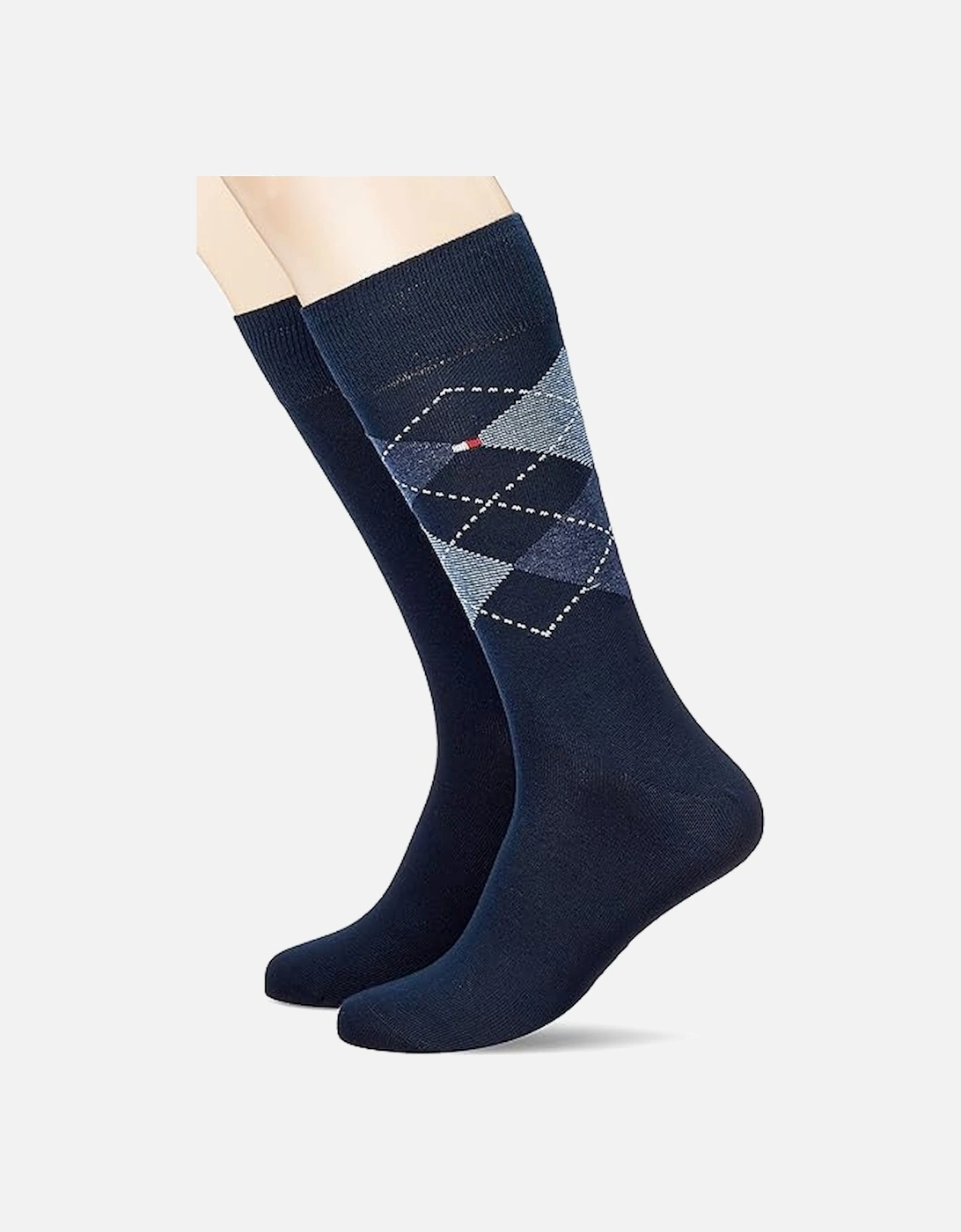 2 Pack Mens Crew Checked Socks Navy