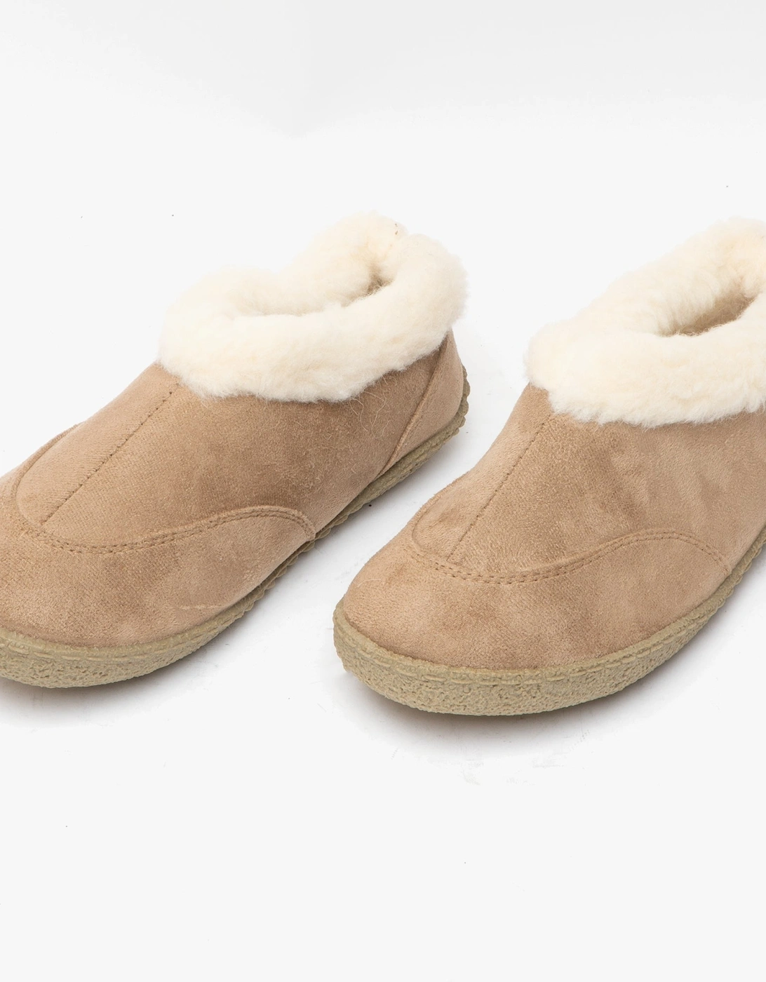 CATHIE Womens Faux Fur Collar Full Slippers Tan