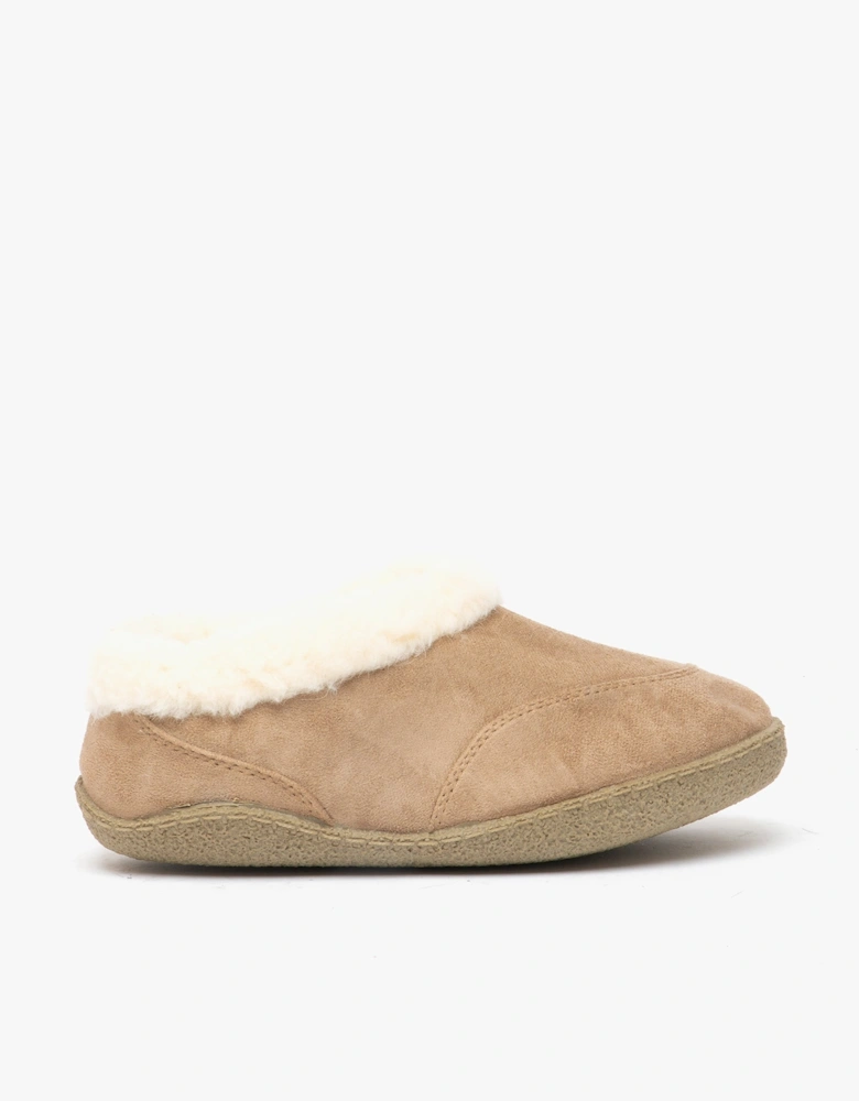 CATHIE Womens Faux Fur Collar Full Slippers Tan